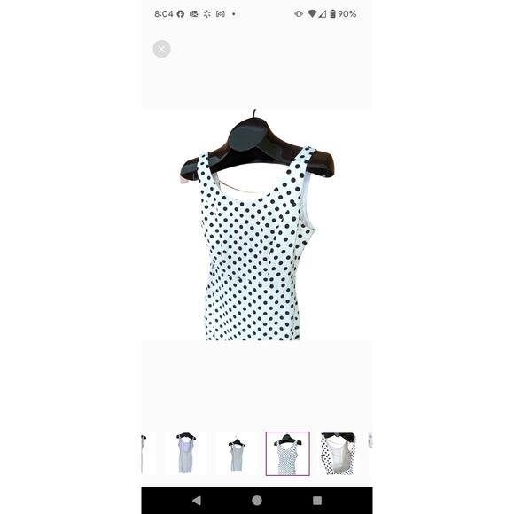 TEA & CUP White Black Polka Dot Textured Bodycon Dress with Gold Chain M/L - Picture 9 of 12